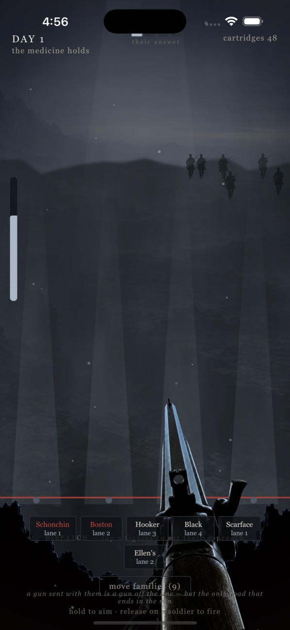 The siege — aiming the rifle from the stronghold